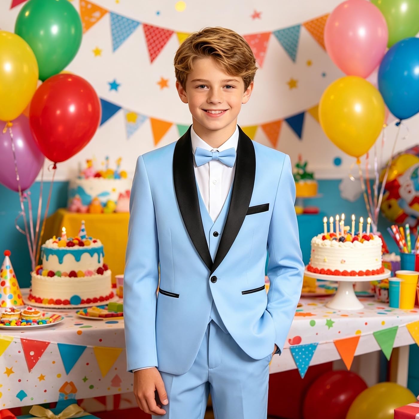 Boys Suit for Toddler Tuxedo Kids Formal Suits Set 5 Pieces Wedding Outfit