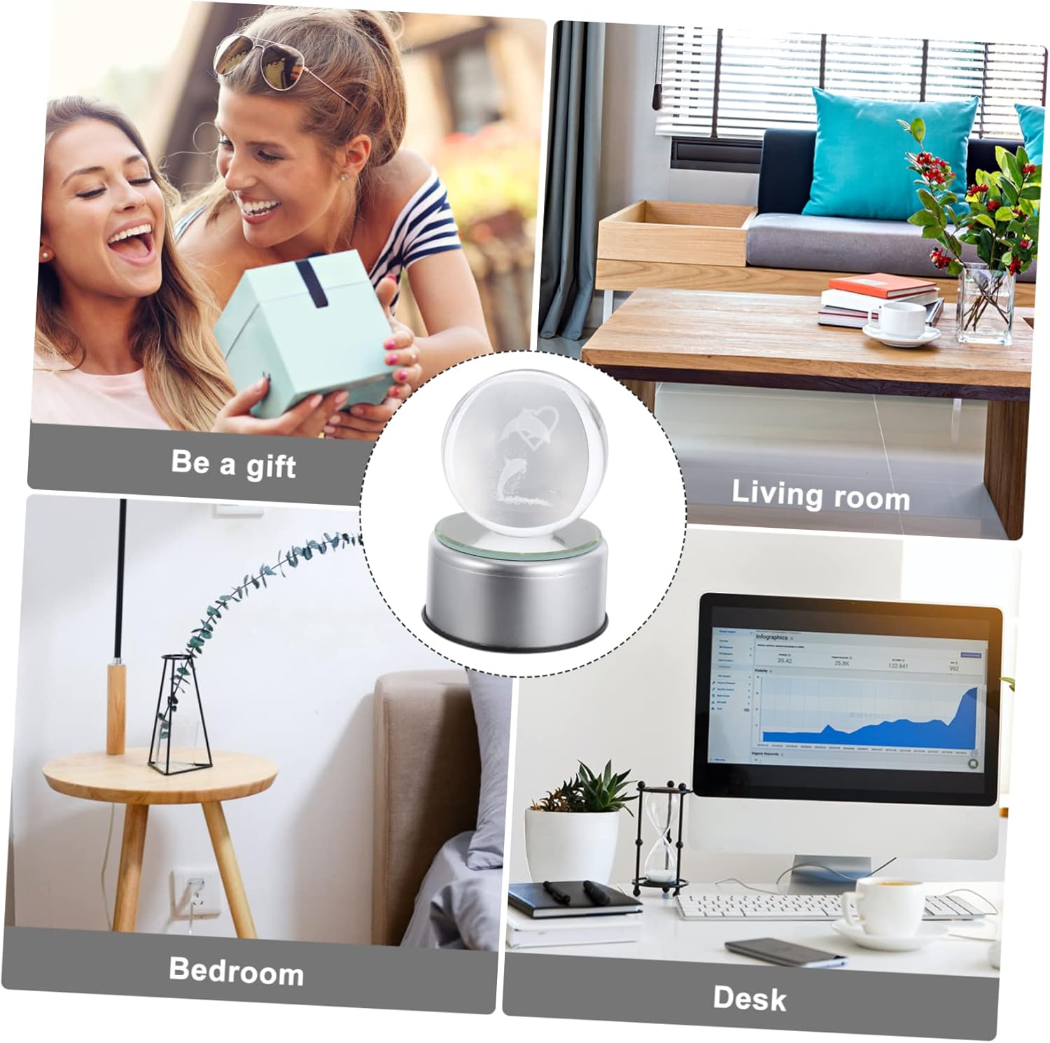 PRETYZOOM 1pc Dolphin Crystal Ball Luminous Night Light Decorative Home Adornment