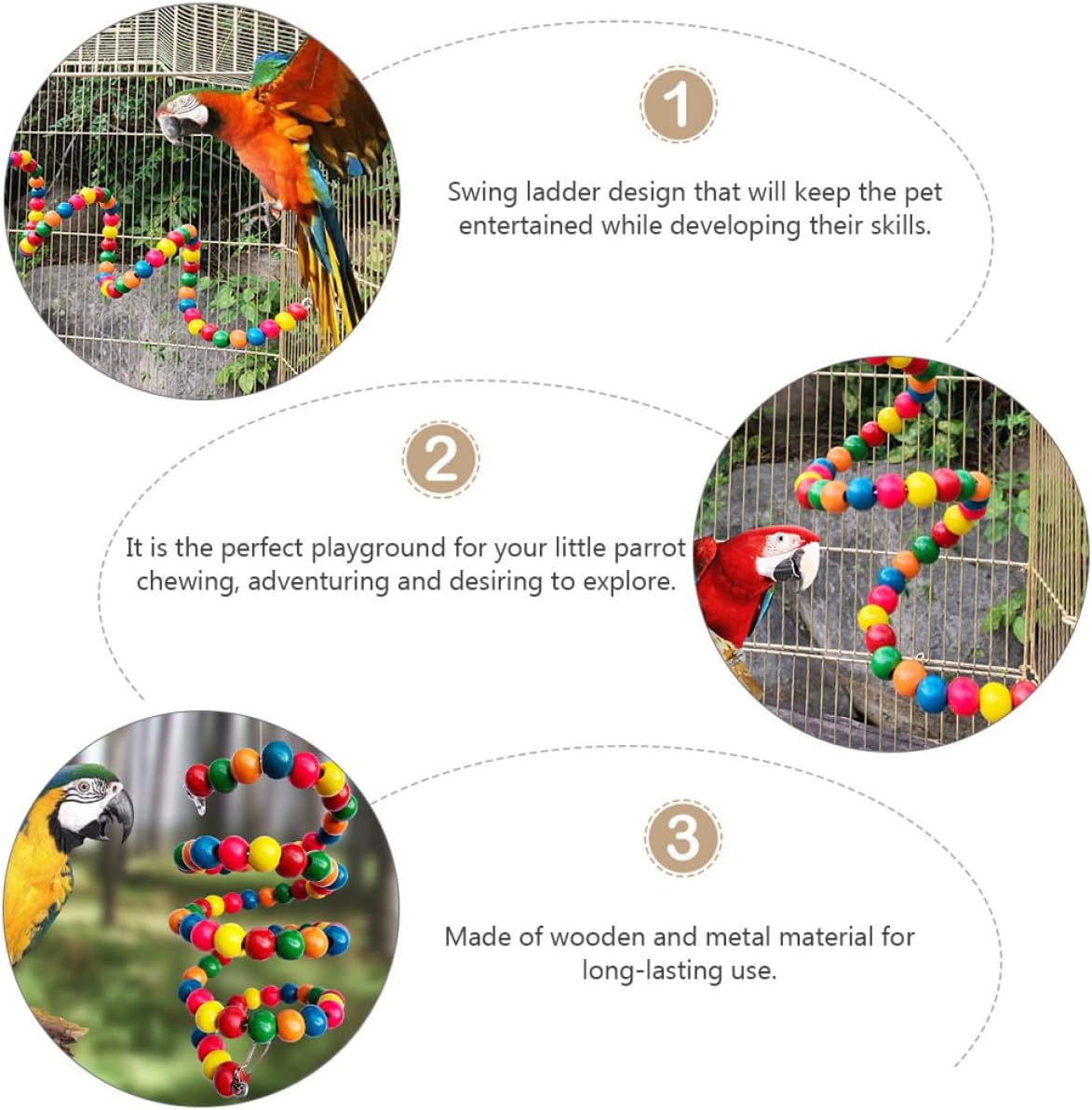 ABOOFAN Parrot Climbing Ladder Bird 1m Wooden Bead Swing Chewing Educational Cage Accessory for Pet Birds