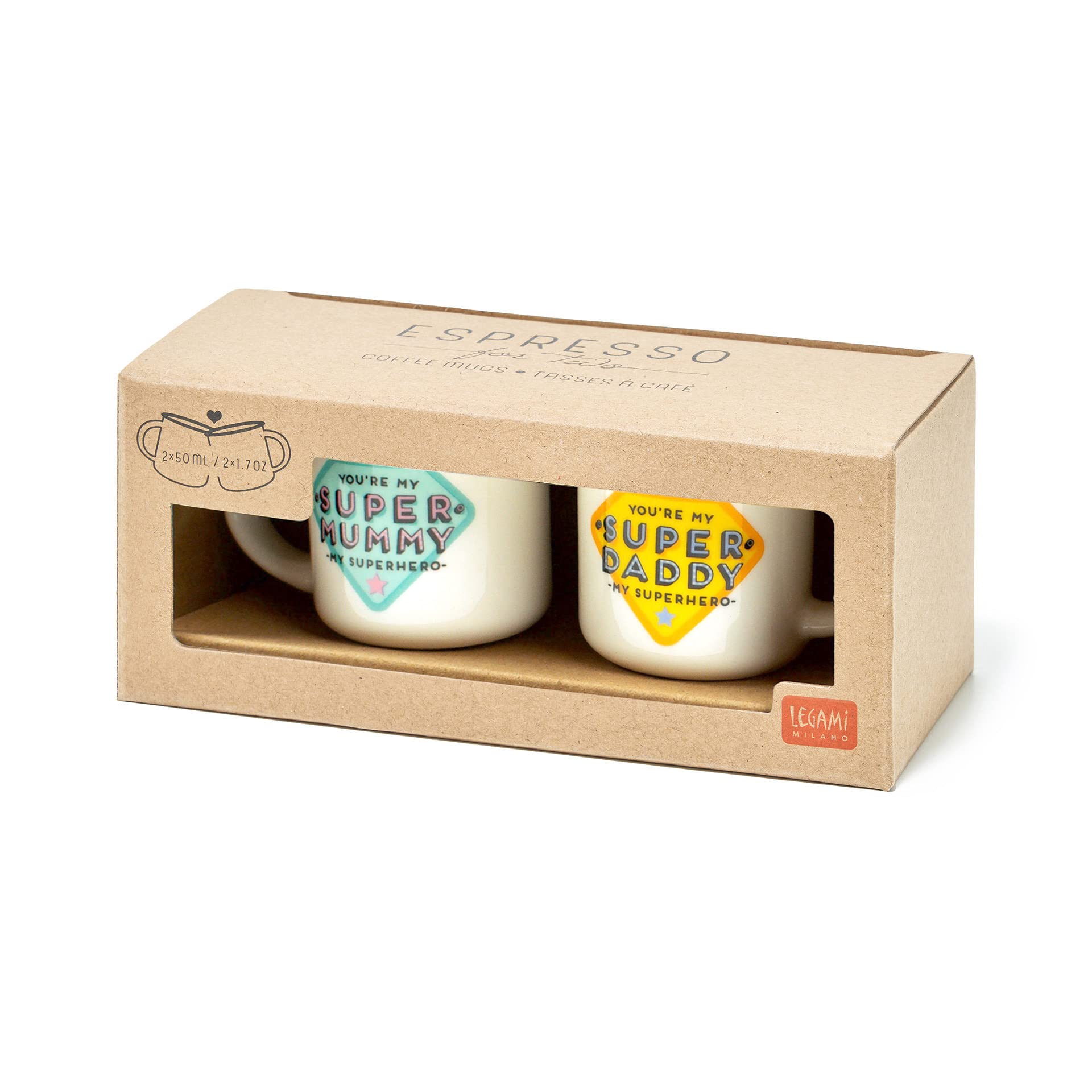 Legami Super Mummy & Super Daddy Bone China Espresso Mugs – Microwave & Dishwasher Safe Set - View #4