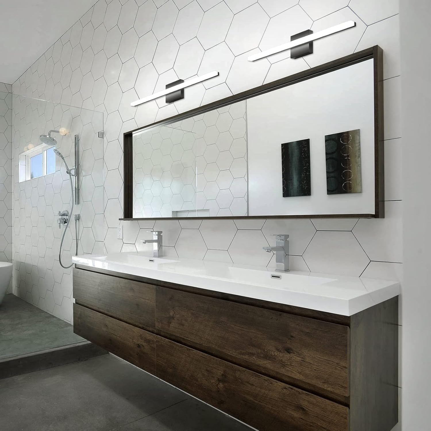 Combuh 2 Pack Bathroom Light Fixtures Black Vanity Lights Bar 24 Inch 14W Bathroom Lights Over Mirror IP44 Wall Sconces Cool White 6000K