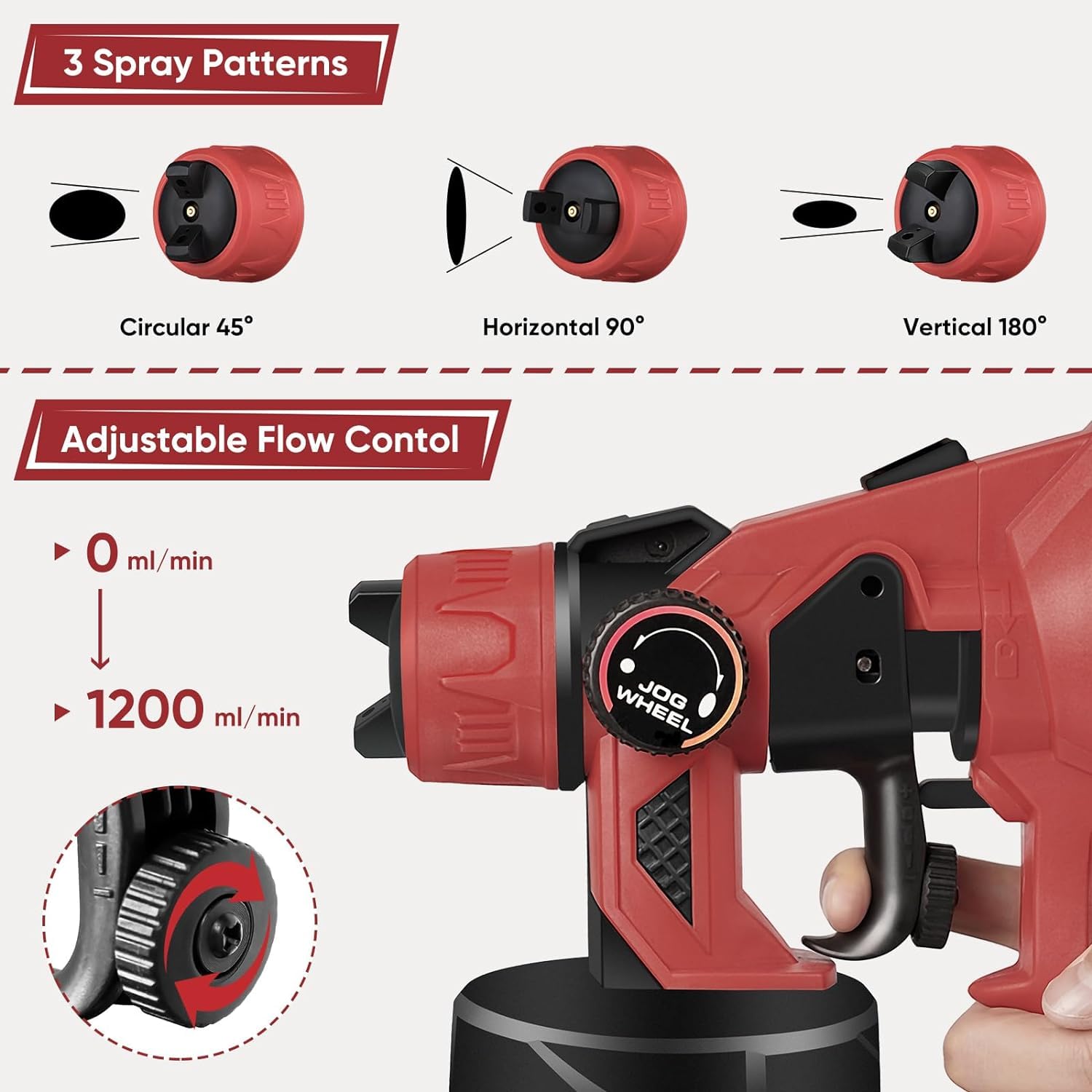 Pistola de pintura, 550 W, pistola de pintura eléctrica, HVLP pistola de pintura con 4 boquillas de cobre y 3 diseños, depósito de 1200 ml, para interiores y exteriores, paredes, techos, vallas