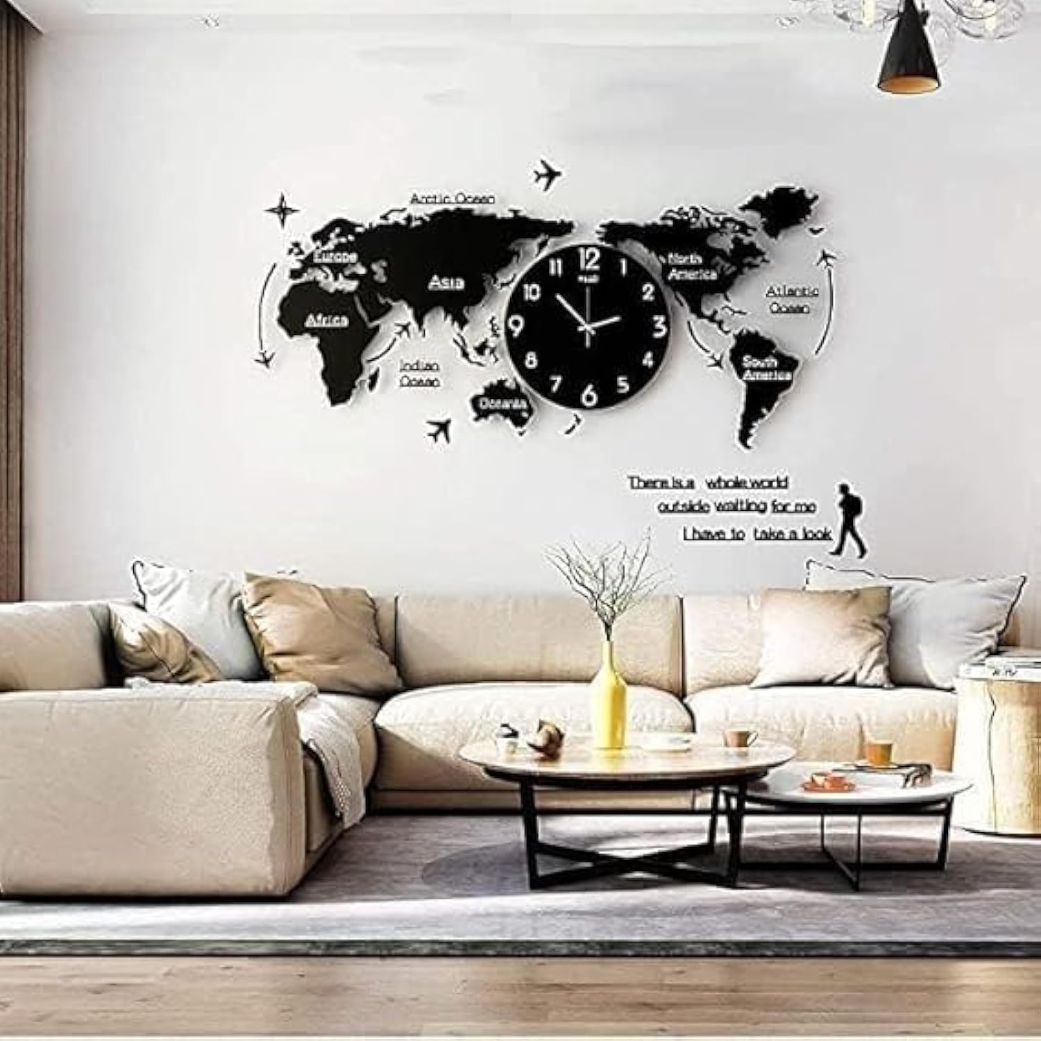 Modern Acrylic World Map Clock - Stylish and Functional Wall Hanging Clock for a Global Touch in Your Home or Office Decor, Large Decorative Wall Art for Home, Bedroom, Office, and Kitchen