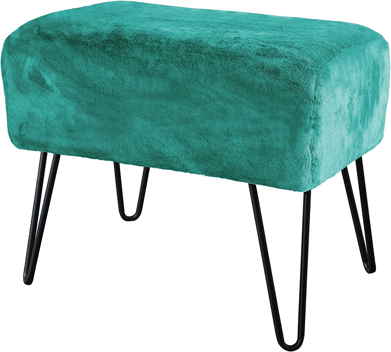 Home Soft Things Green Solid Faux Fur Ottoman, 19'' x 13'' x 17'', Arcadia, Living Room Foot Rest Stool Entryway Makeup Bench End of Bed Bedroom Decor Chair for Sitting Home Decor