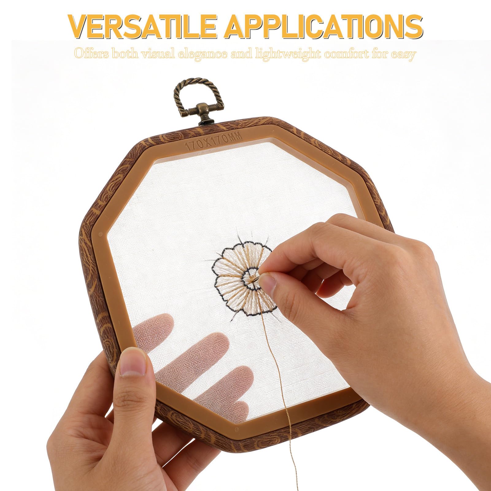 Angoily Bastidor de bordado octogonal de 6 piezas - Surtido de bastidores de punto de cruz de imitación madera para manualidades - Accesorios de costura para decoración de fiestas y festividades