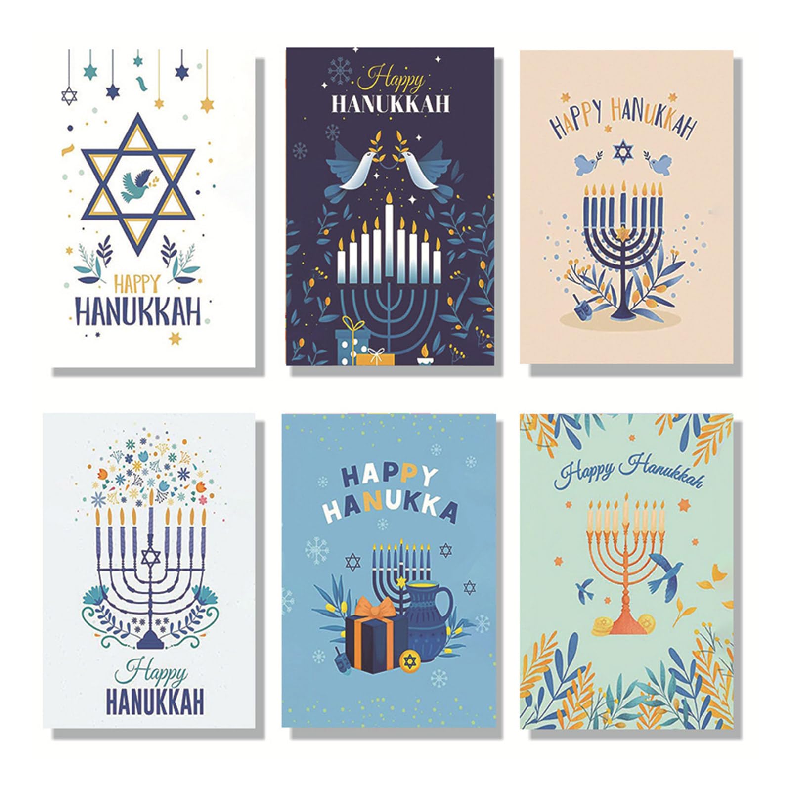 KHZen 30Pcs Menorah Bird Print Hanukkah Greeting Cards With Envelopes Happy Hanukkah Greeting Note Cards For Chanukah Holiday
