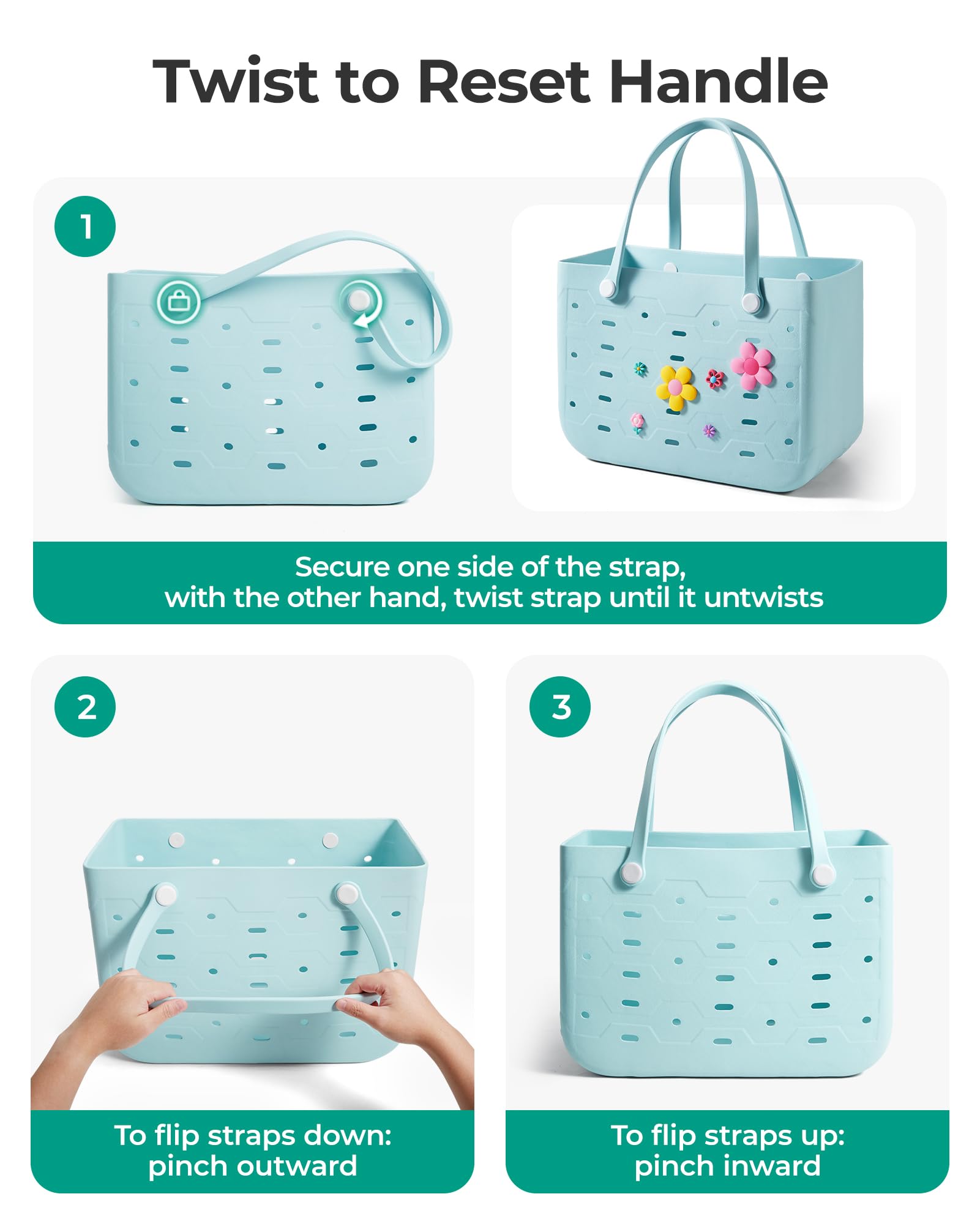 bagsmart Torba plażowa z gumy, wodoszczelna torebka w kształcie otworu, torba na zakupy, na podróż, kemping, plażę, basen, siłownię, zakupy