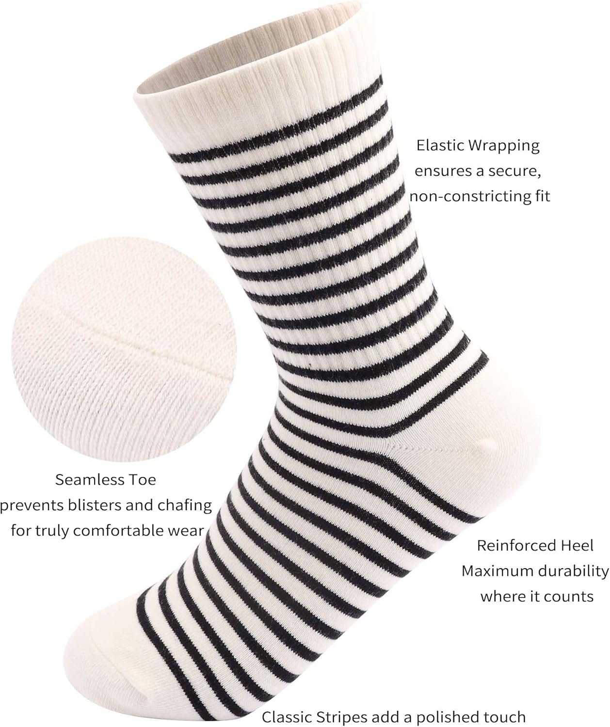 5 Pairs Retro Striped Crew Socks Cute Casual Quarter Socks for Women Girls - Image 4