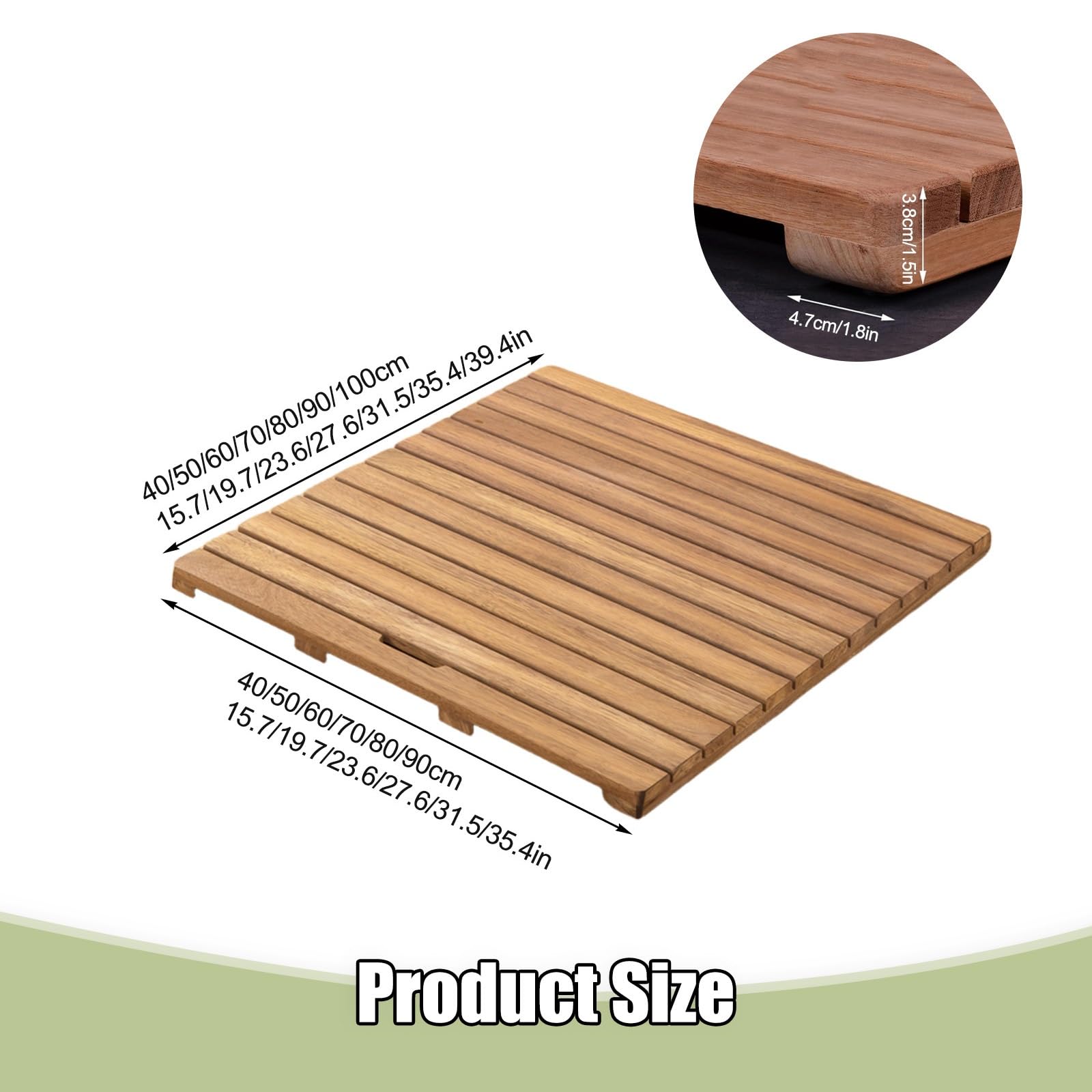 Badematte Holz, Teakholz rutschfest Badvorleger, Holzmatte für Badewanne, geeignet für Spa, Zuhause oder im Freien(70x90cm/27.6x35.4in)