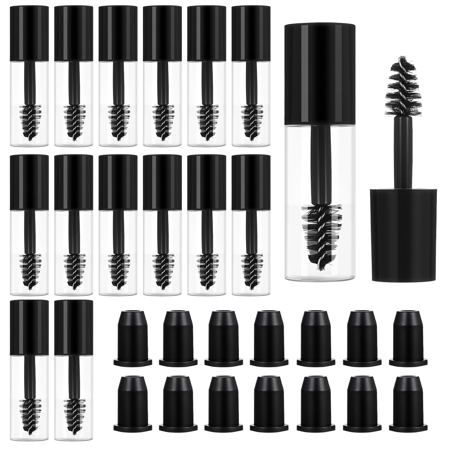 14 Pcs Empty Mascara Tubes with Wand, 3ml Mini Eyelash Growth packing Tube Container Cream Bottles with Brush Rubber Inserts for Castor Oil, Home and Travel (Black)