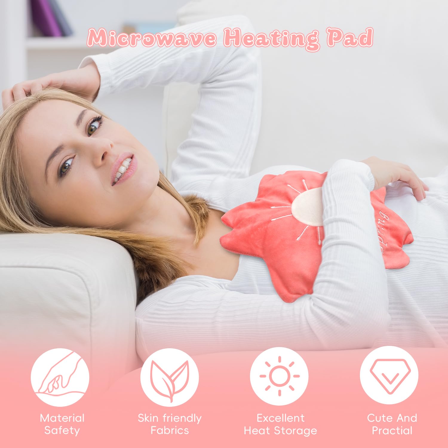 Almohadilla térmica para microondas para calambres menstruales, almohadilla térmica para microondas para mujeres y niños con paquete de calor húmedo para cuello y hombro, linda compresa suave y