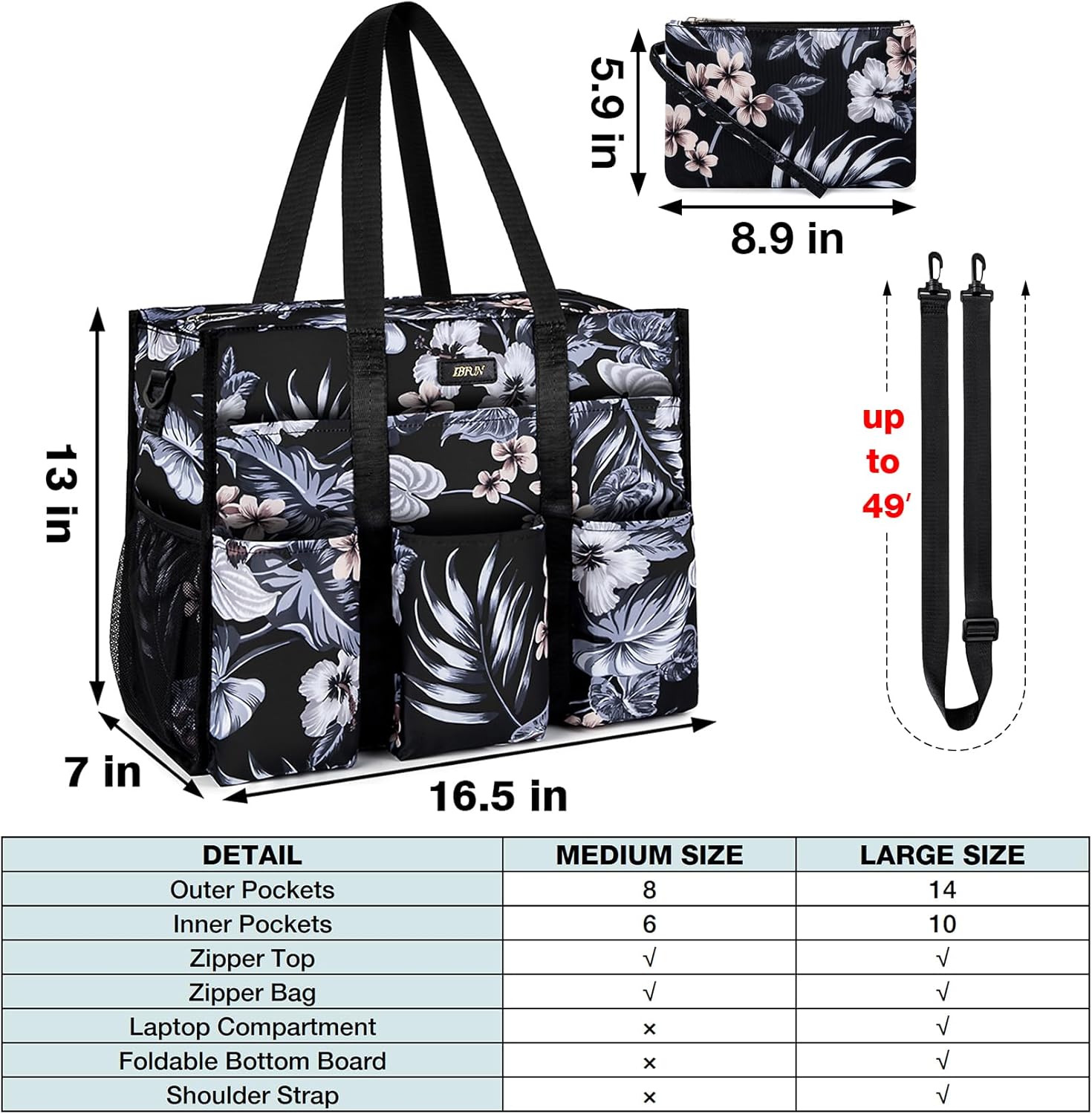 IBFUN Utility Tote Bag with 14/24 Pockets Zip Top Teacher Tote Bag for Teacher/Work Women - Image 6