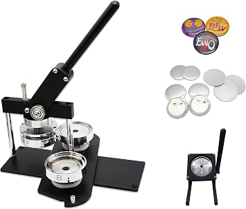ChiButtons Button Maker Kit 75mm 3" Badge Press Machine-B400 + Round Die Moulds + 100 Sets Pin Parts + Stand Cutter B400 Maker Black / Stand Cutter Black