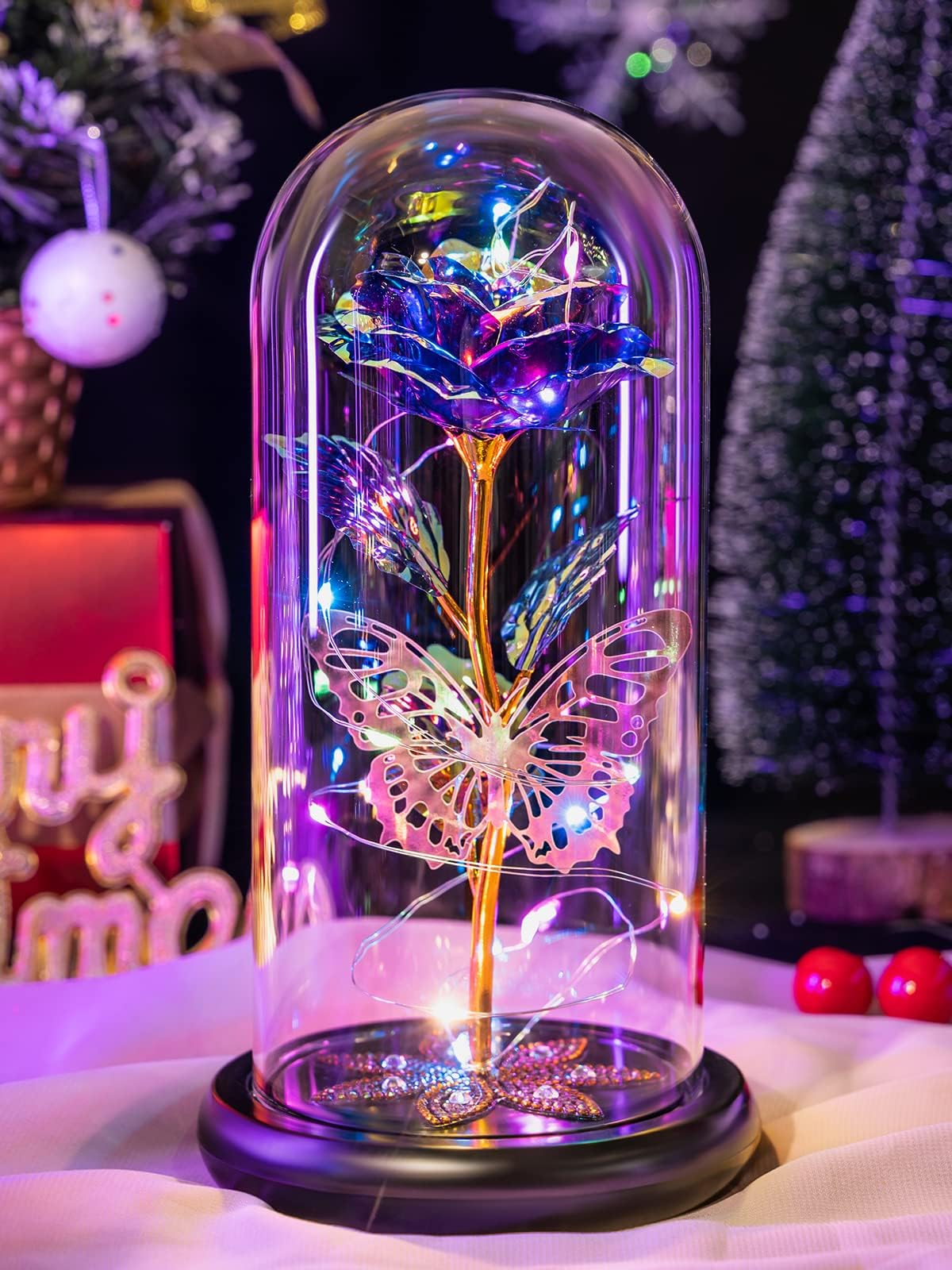 - Mothers Day Flowers Gifts for Mom Women Birthday Gift Galaxy Glass Rose Forever Eternal Crystal Flowers Rose in Glass Dome with Butterfly Mother's Day Roses Gifts for Mom Daughter Wife Grandma Purple