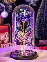 Pusuny Mothers Day Flowers Gifts for Mom Women Birthday Gift Galaxy Glass Rose Forever Eternal Crystal Flowers Rose in Glass Dome with Butterfly Mother's Day Roses Gifts for Mom Daughter Wife Purple