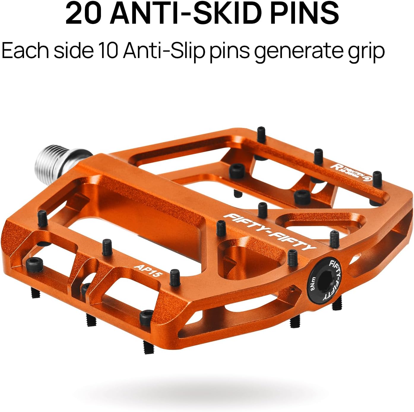 FIFTY-FIFTY Mountain Bike Pedals, Non-Slip and Aluminum Alloy Bicycle Flat Pedals, 9/16" Sealed Bearing, Lightweight and Wide Platform for All Mountain, Enduro, Downhill, E-Bike, MTB