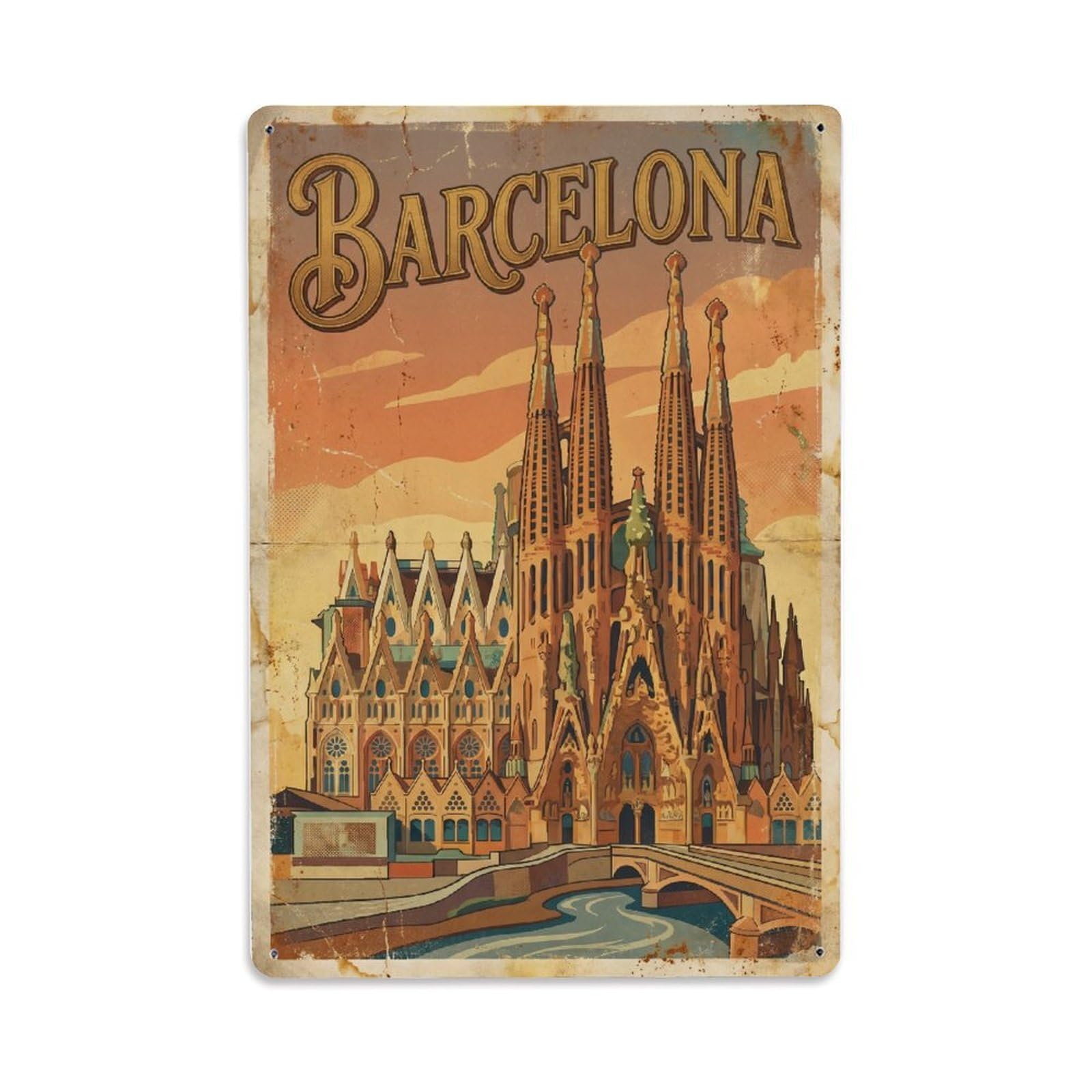 Vintage Travel Sagrada Spain Cathedral Metal Tin Sign Plaque Wall Decor for Cafe, Club Bar, Office, Home Garden Metal Poster 8x12Inch