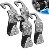 MUPEAK Sparkling Car Seat headrest Hooks, 4 Pack, White Purse Holder for Car Headrest, Chic Automotive Accessories for Women Essentials Handbag Clothes Coats Grocery Bags