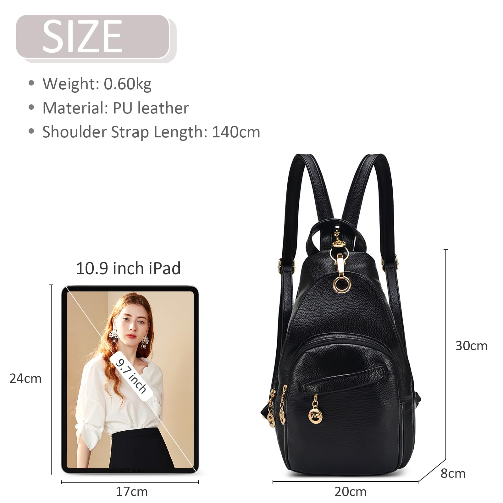 DIRRONA Mochila Mujer Moda Bolsa de Pecho de Mujer Casual Alta Capacidad Bolsas de Hombro Suave de PU Pequeña Impermeable Señora Anti Robo Múltiples Bolsillos Bolsa de Pecho Negro