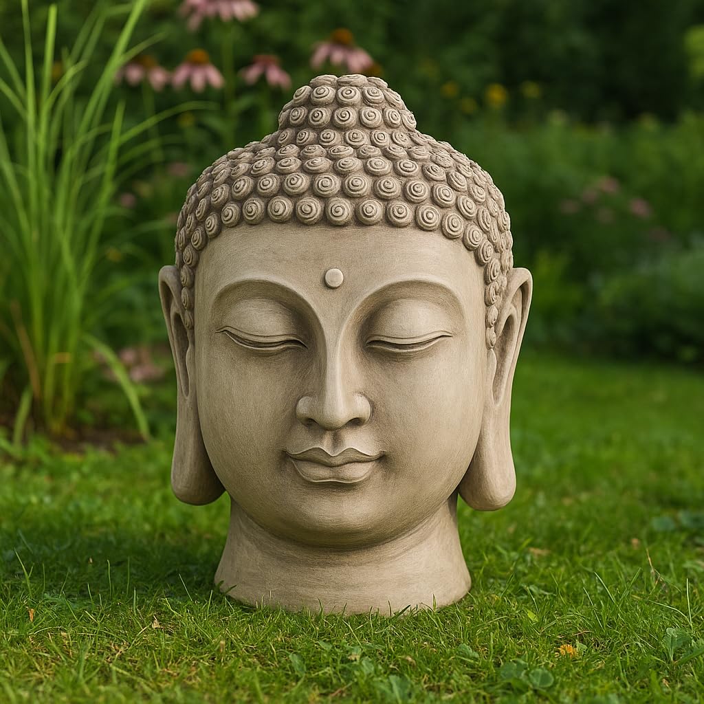 Worldconnection Riesiger 50cm Buddha Kopf sehr stabil, Stein-Look,Skulptur Bali Garten Höhe ca.50cm Feng Shui Gartendeko