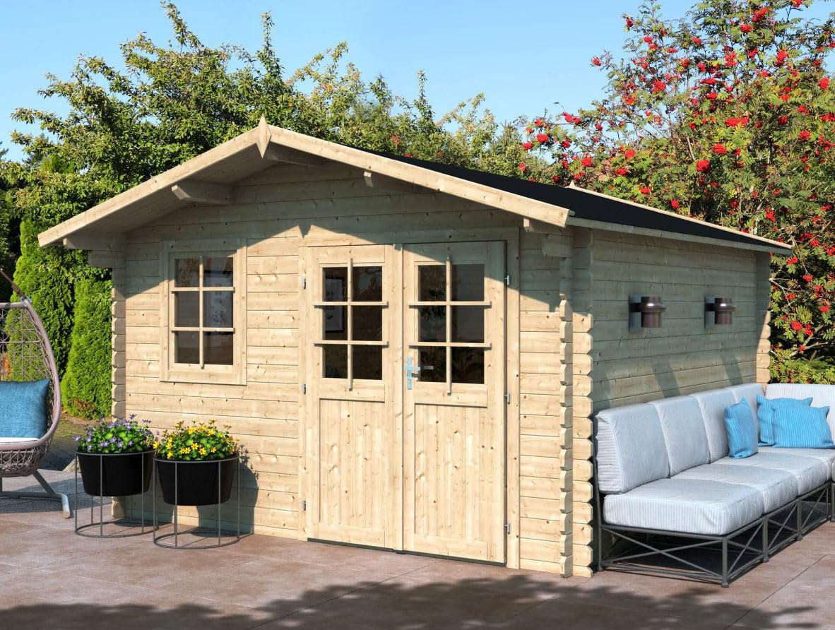 Steiner Shopping Gartenhaus Gartenfreude 12-28 mm Blockbohlenhaus, Grundfläche: 13,85 m², Satteldach