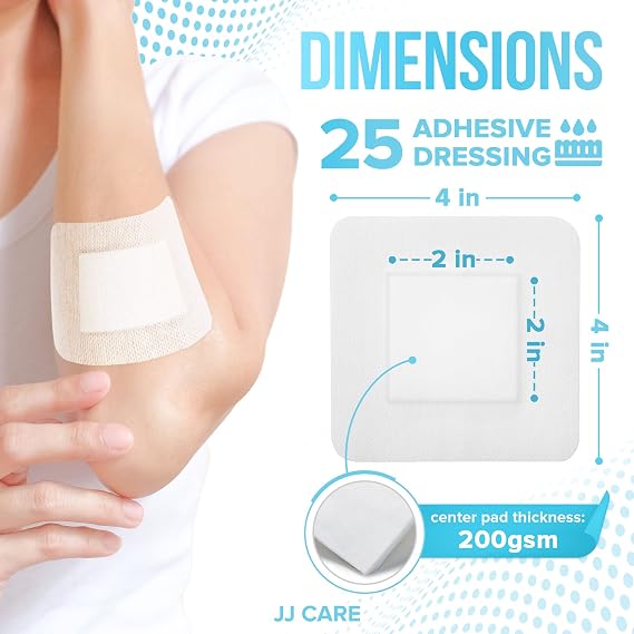 Adhesive Island Dressing [Pack of 25], 4x4 Sterile Bordered Gauze, Breathable Island Wound Dressing, Individually Wrapped Adhesive Gauze Bandages with Non-Stick Central Pad