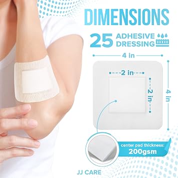Adhesive Island Dressing [Pack of 25], 4x4 Sterile Bordered Gauze, Breathable Island Wound Dressing, Individually Wrapped Adhesive Gauze Bandages with Non-Stick Central Pad