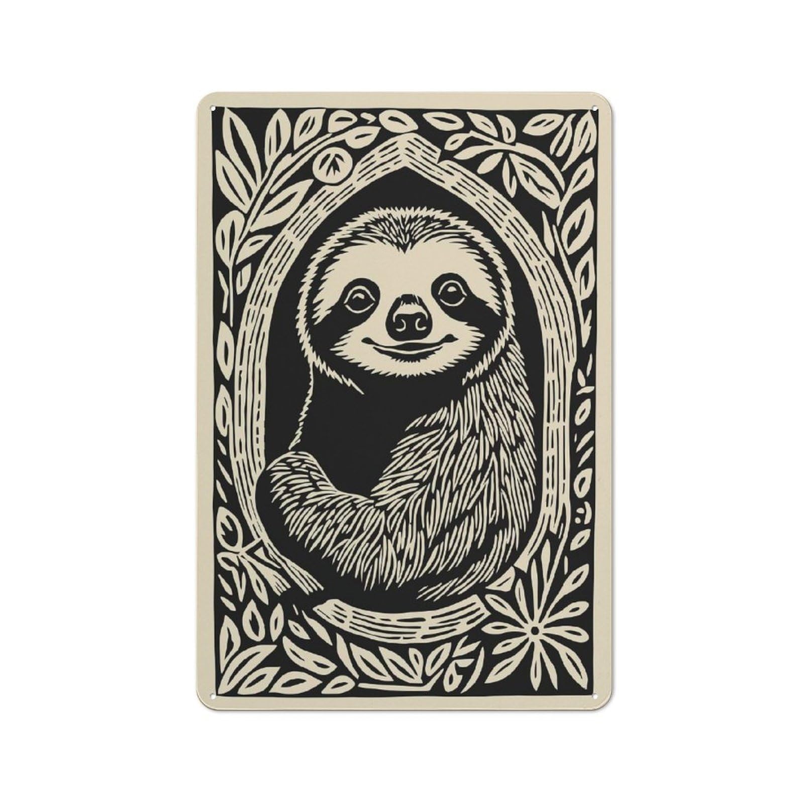 Junmoney Style-4 Tin Wall Plaque 30X20cm With Sloth Portrait In Nature Frame For Hobby Room Or Studio, For Kitchen, Dining Room And Home Bar Wall Decor