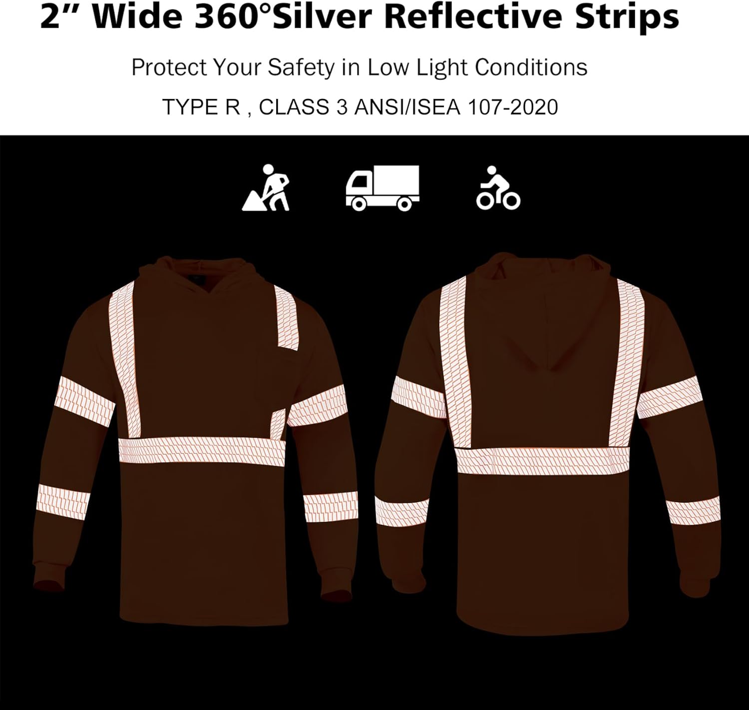 VENDACE Safety Reflective High Visibility Long Sleeve Shirts with Hood Class 3 Hi Vis Construction Breathable Work Shirts - Image 6