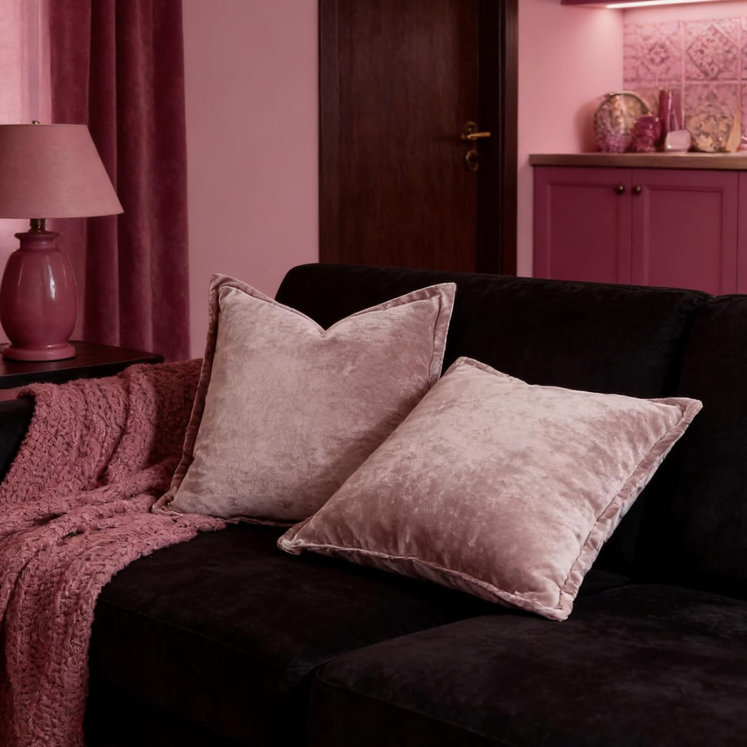 Luxurious Velvet Euro Shams Decorative Throw Pillow Covers 26x26 Set of 2 Solid Square Euro Pillow Shams for Sofa Couch Bedroom, Caramel