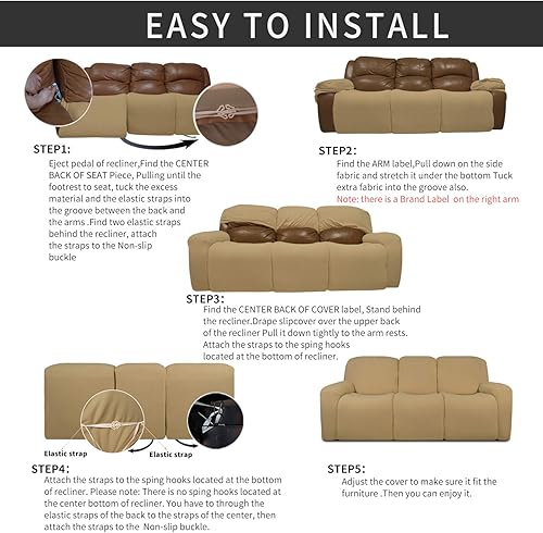 Miniatura 680 de Funda elástica para sofá reclinable de fácil colocación, Tela mezcla de poliéster Algodón, Arena