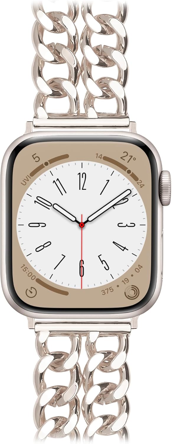 Melyis Cool Metal Cowboy Chain Band Compatible with Apple Watch Band 45mm 44mm 42mm 49mm, Band Bracelet for Women Men, Replacement Strap for iWatch Series 9/8/7/6/5/4/3/2/1/SE/Ultra/Ultra 2-Starlight