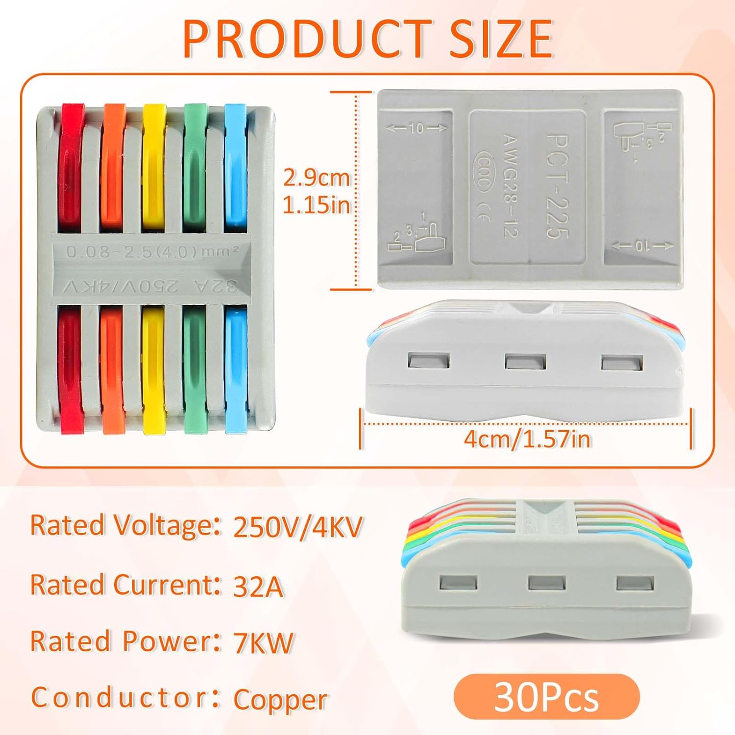 Wire Connectors Nuts, 30pcs 5 Conductor Compact Splicing Wire Connectors, 5 in 5 Out Lever Wire Nut, 5 Circuit Inline Splices 28-12 AWG