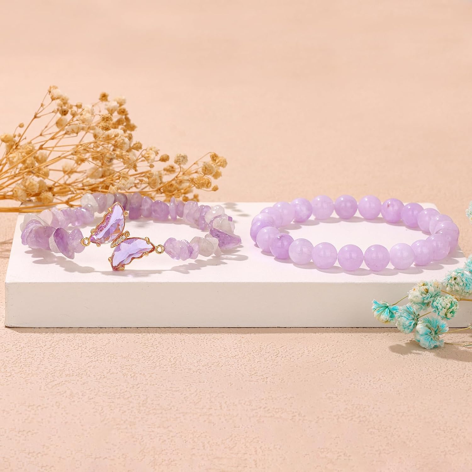 Amethyst Bracelet For Women Anxiety Amethyst Beaded Bracelets Butterfly Charms Healing Stone Layered Bracelet Gifts For Women - Image 6