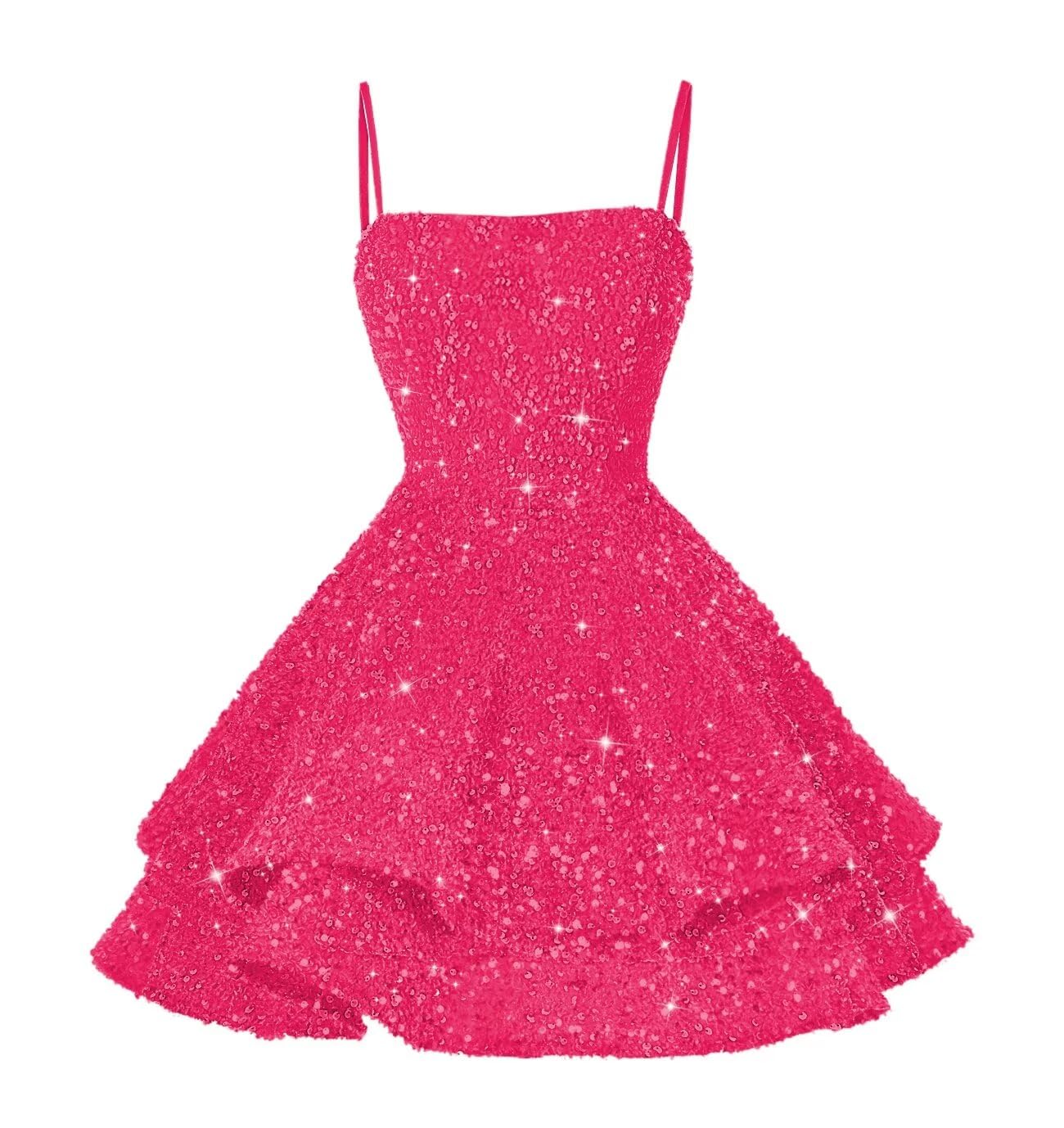 YOFFSequin Short Homecoming Dresses for Teens 2025 Sparkly Spaghetti Straps Sweet 16 Prom Cocktail Dress YO070