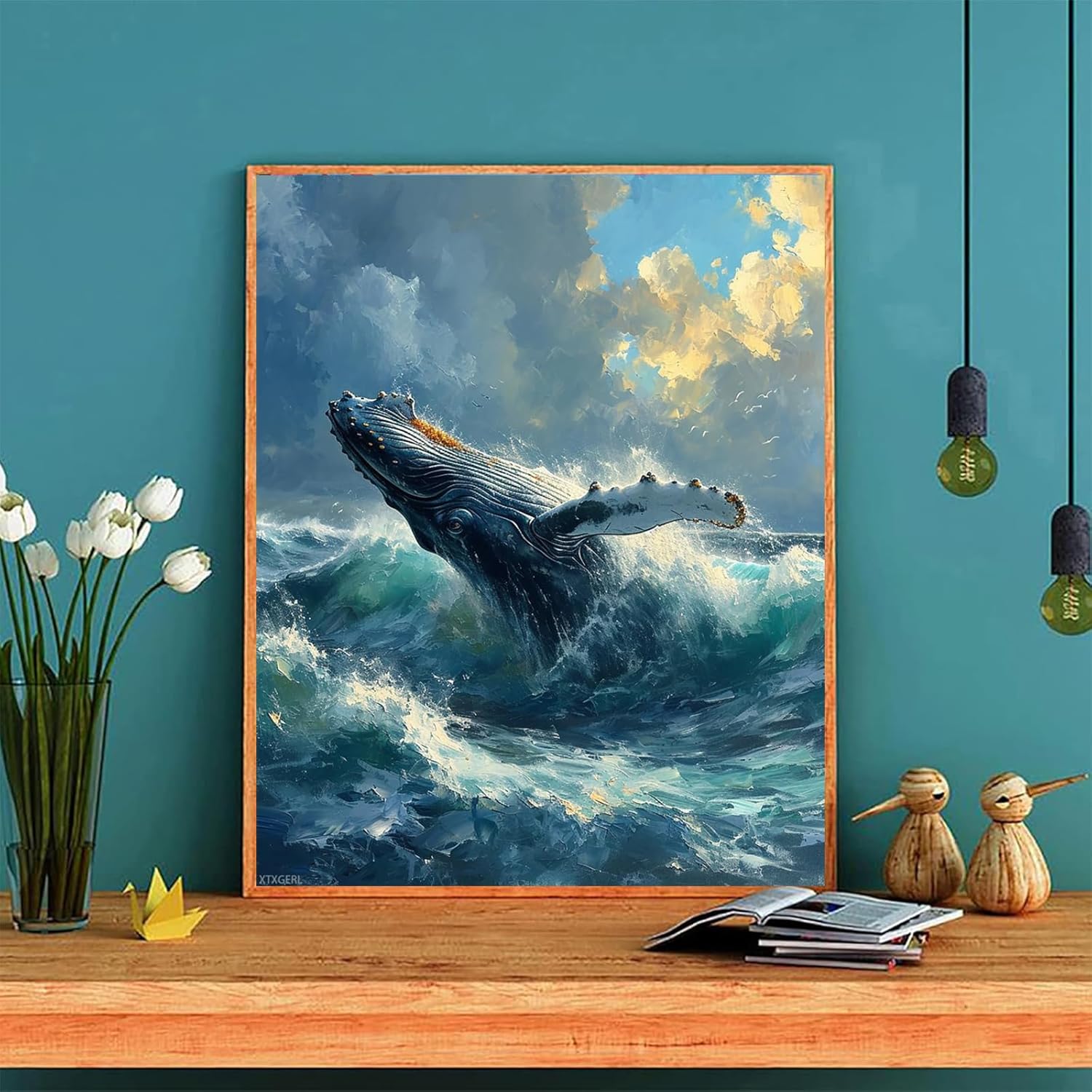 XTXGERL DIY Paint by Number Kits for Adult Beginner, Majestic Humpback Whale Breach, Paint by Numbers Kits for Adults, Canvas Painting Gift Kit for Modern Home Wall Decor, 40x50cm, Bright