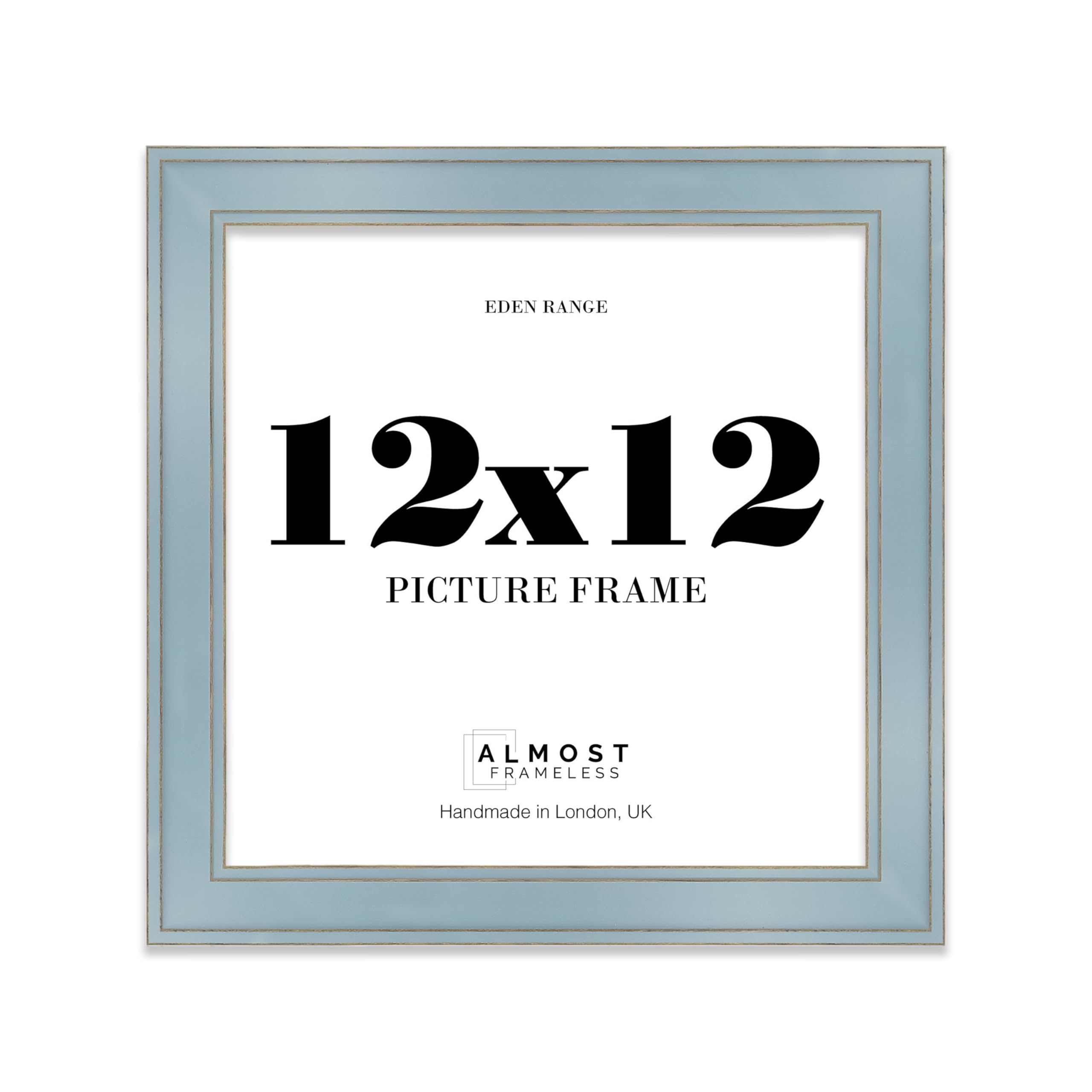 12x12 Cornflower Blue Picture Frame - Shabby Chic Photo Frame with Distressed Finish, Gold Trim, Wall Hooks and Kickstand, 37mm Edge - 1 Pack