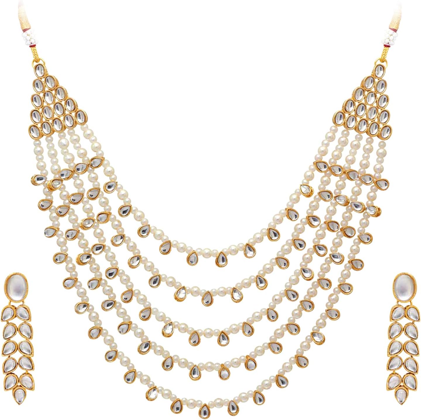 Peora Faux Pearl Kundan Layered Necklace & Jewellery Set Gift for Women