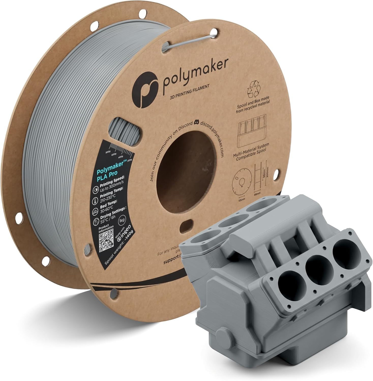 Polymaker PLA Pro Filament 1.75mm 1KG Grey, High-Impact Resistance ...
