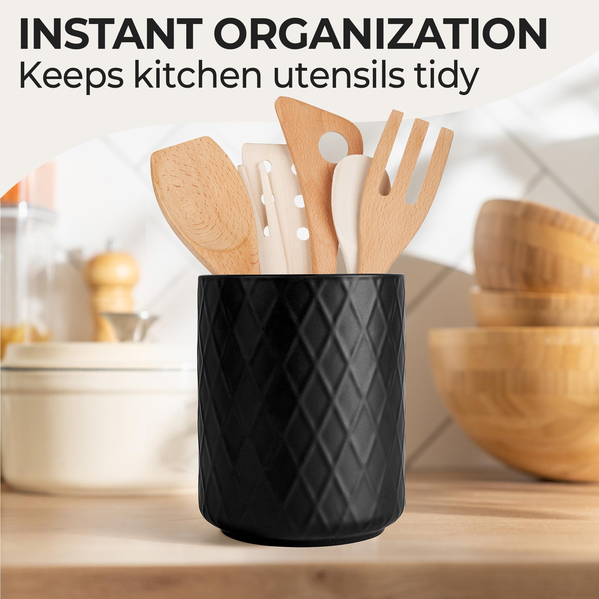 MIAMIO, Kitchen Utensil Holder Ceramic / Kitchen Organizer Set, Farmhouse Decor for Organizing Countertop and Storing Cutlery - Image 4