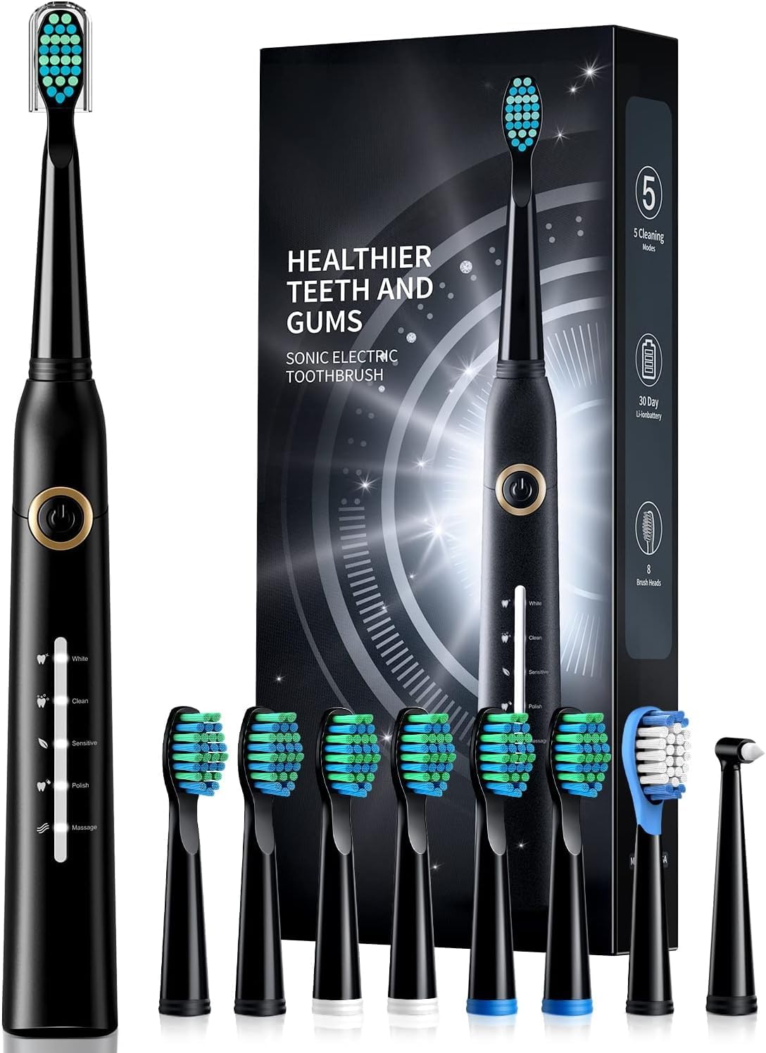 Demita Electric Toothbrush, Sonic Toothbrushes with 8 Brush Heads 40000 VPM 5 Modes