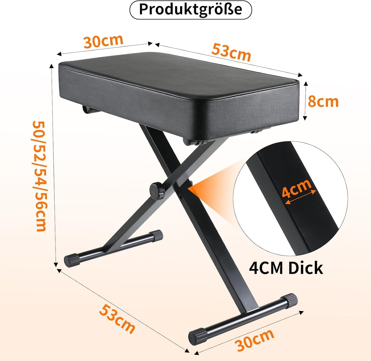 Supporto Tastiera e Sgabello Pianoforte Regolabile, Pieghevole, Doppio Telaio a X, Cuscino Spesso, Portata 100KG, Nero