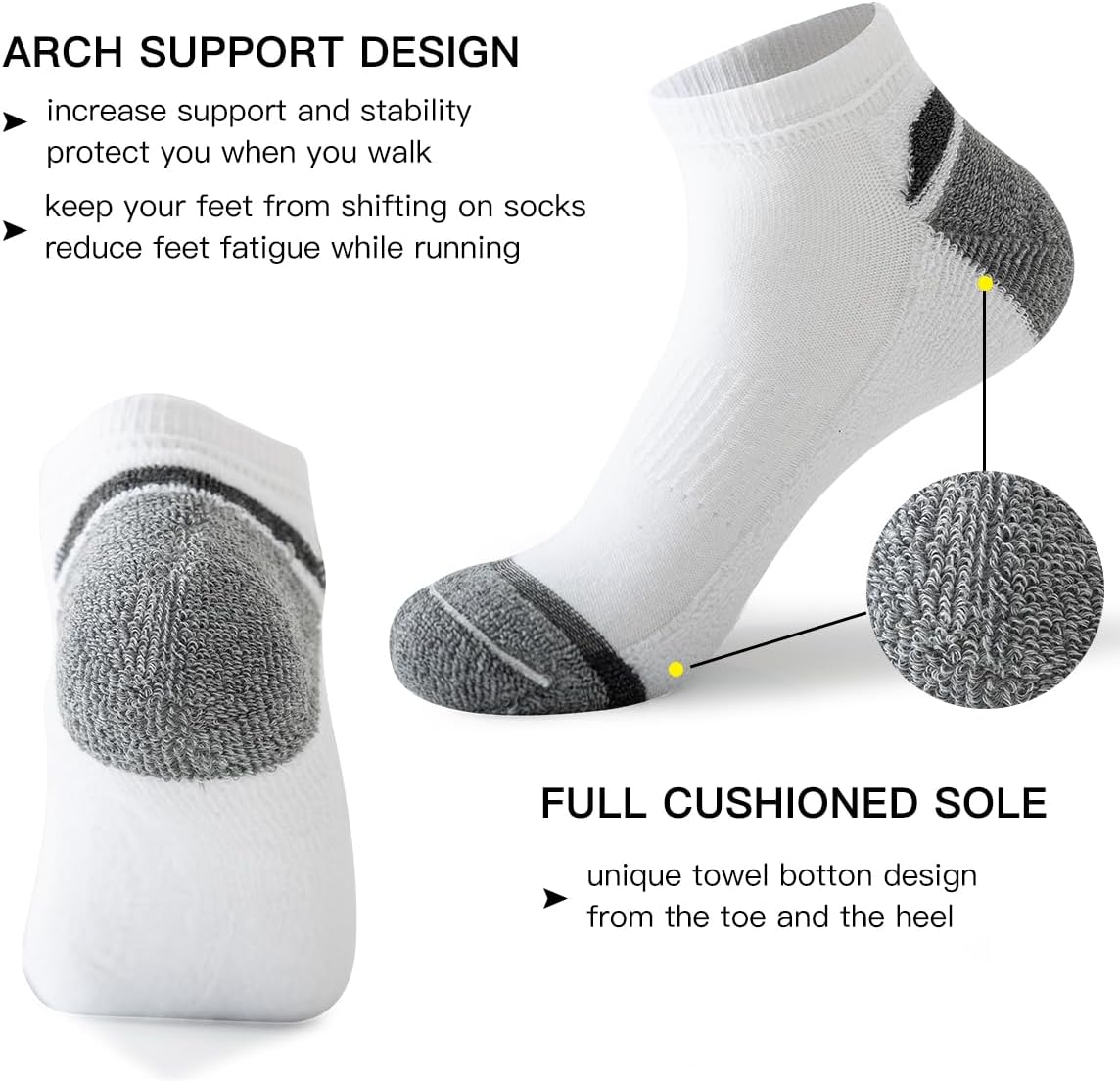 JOYNÉE 10 Pairs Mens Athletic Running Ankle Socks Men 10 Pack Low Cut Breathable Workout Socks,Sock Size:10-13 - Image 5