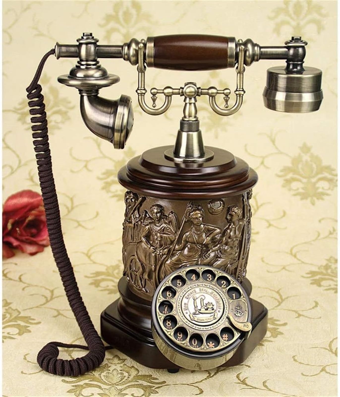 Telefon stacjonarny do domu europejski antyczny telefon telefony z tarczą obrotową Retro stacjonarny telefon biurkowy, telefon przewodowy