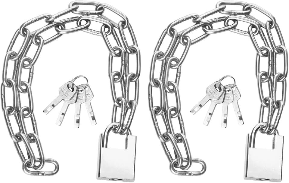 2 PCS 40 Inch/1 Meter Stainless Steel Security Chain Lock with Anti-Cut Padlock &amp; 4 Keys - Heavy Duty Anti-Theft Protection for Bicycle, Motorcycle, Scooter, Door, Fence, Garage