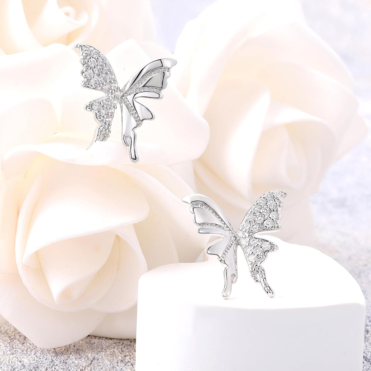 Sterling Silver Butterfly Stud Earrings with Cubic Zirconia for Women Luxurious Hypoallergenic Lightweight for Sensitive Ears for Women - Image 4
