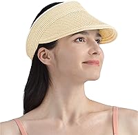 Vista 9 de SUN CUBE Sombrero de visera para mujer, sombrero de playa de ala ancha, paja con protección UV, gorra plegable plegable, visera de verano para cola