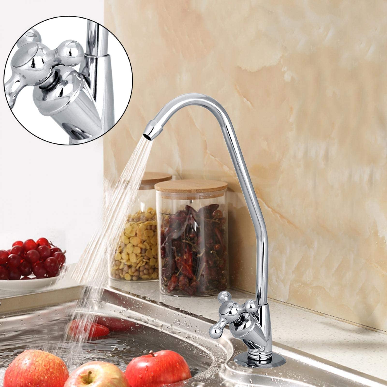 Telituny Chrome Drinking Water Filter Faucet, 1/4 Inch Zinc Alloy, Reverse Osmosis - Image 2