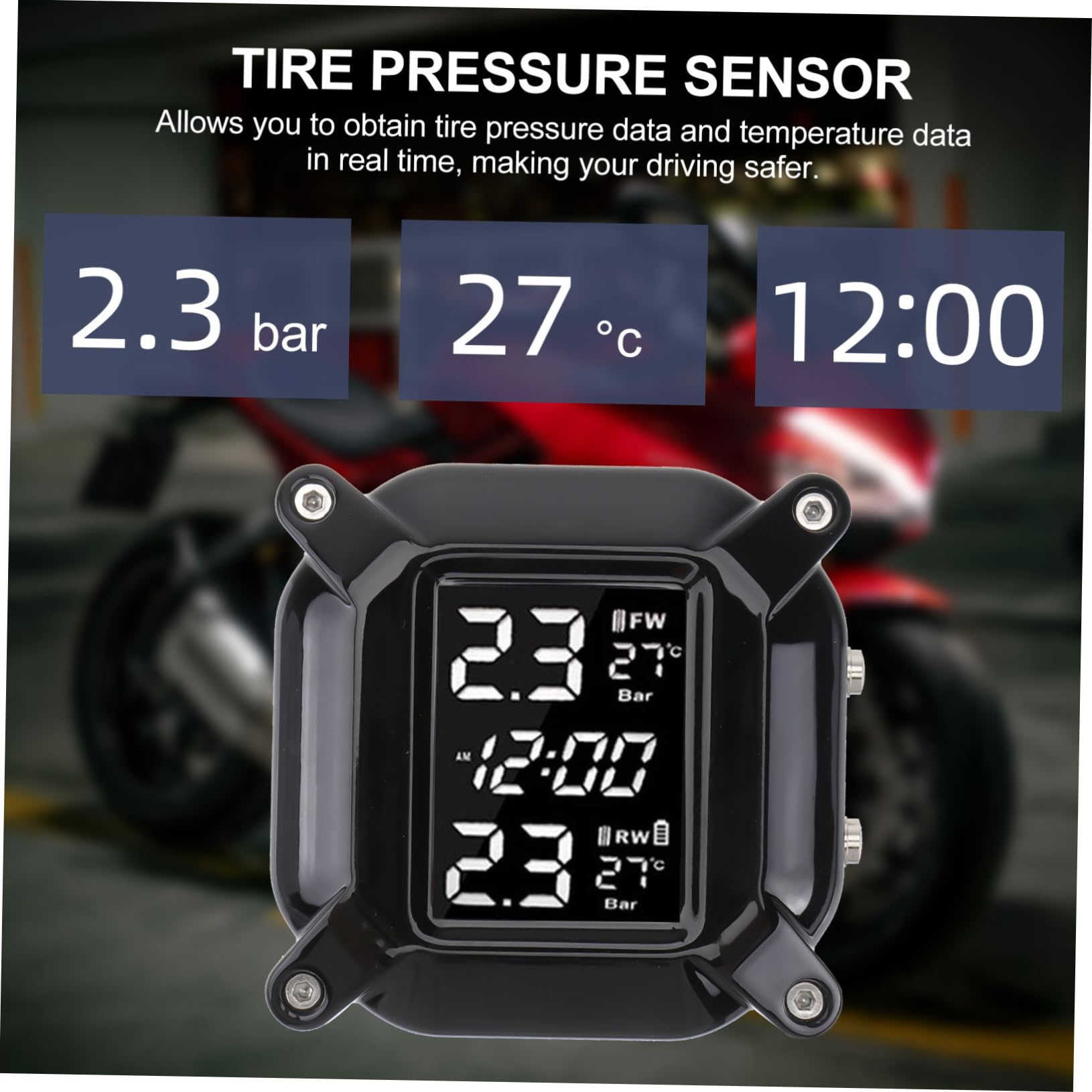 Anneome Monitor De Presión De Neumáticos para Motocicleta, Sensor Digital De Alta Precisión, Sistema Profesional De De Presión y Temperatura, Uso Seguro y Confiable para Motoristas