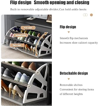 Shoe Storage Benches Shoe Bench with Storage, Shoe Entryway Bench with Lift Top Storage Box, 3-Tier Shoe Rack Bench with Flip Drawer, for Entryway Slim, Living Room, Bedroom(Brown,100cm)